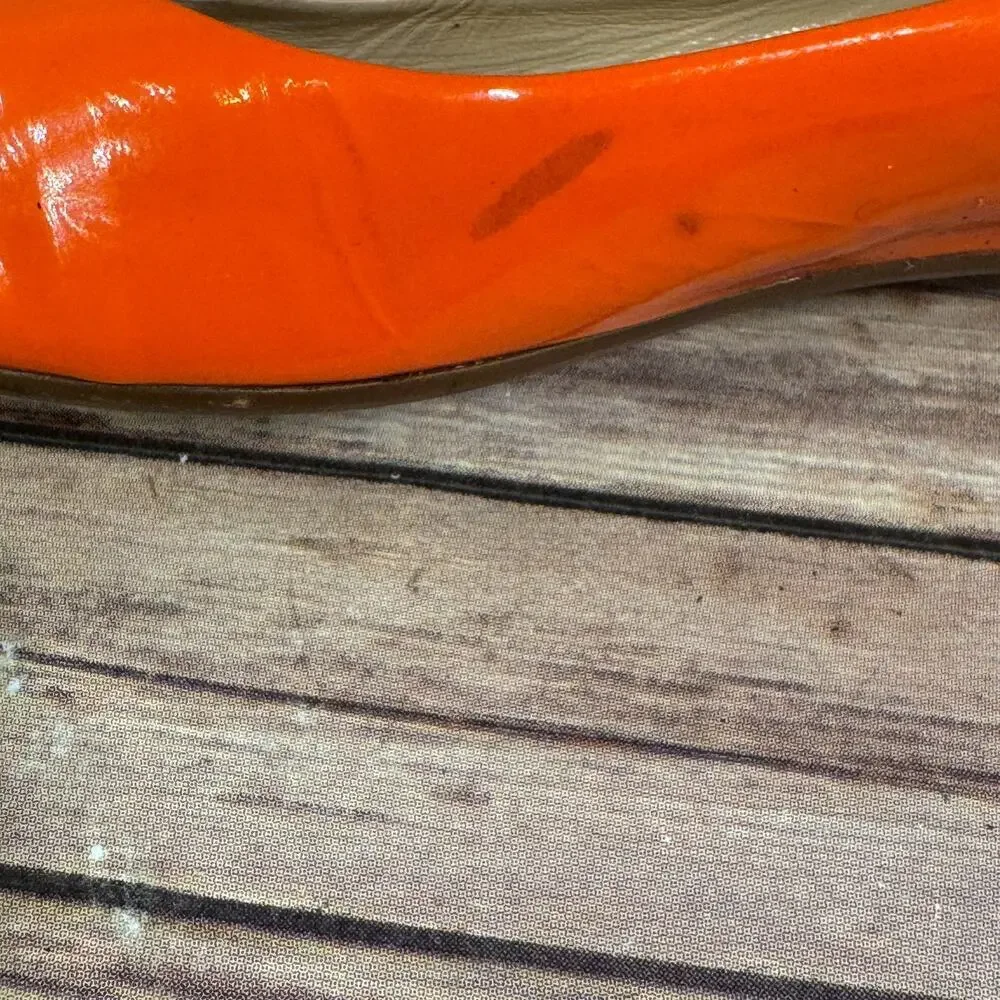 J.Crew Womens Bright Orange Patent Leather Point To Flat Shoes Made In Italy 9